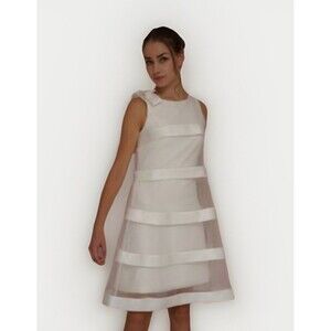 Kathy Hilton Off White/Ivory Sleeveless Fitted Dress With Overlay & Bow Size 12